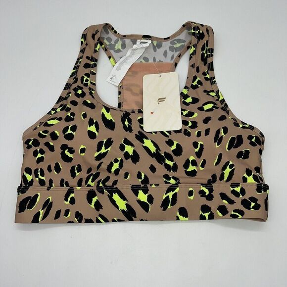 Fabletics Women's On-The-Go Leopard Print Sports Bra Brown/Green NWT Med - Picture 1 of 5